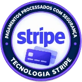 Selo Pagamentos processados com segurança, tecnologia Stripe